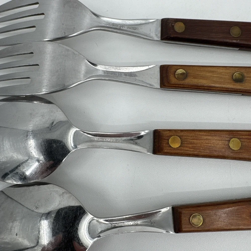 Unbranded Forks/Spoons Wood Handle Stainless Steel‎ 4 Vintage
